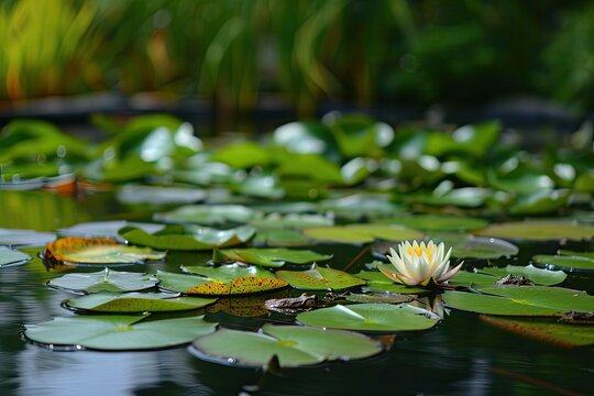 Serene Pond With Lily Pads And Frogs