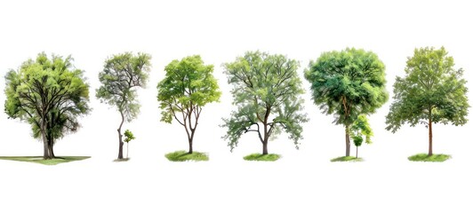 Fototapeta premium Set of isolated trees on white background.