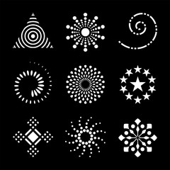 Design Elements Set. Abstract White Icons on Black Background. - 757509537
