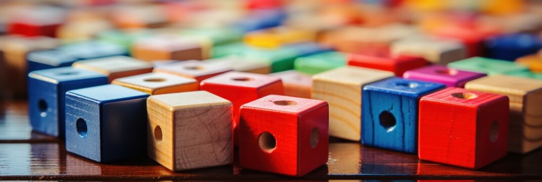 Group of wooden blocks arranged neatly on top of a table