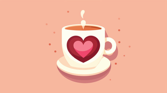 Flat icon A steaming cup of coffee with a love hear