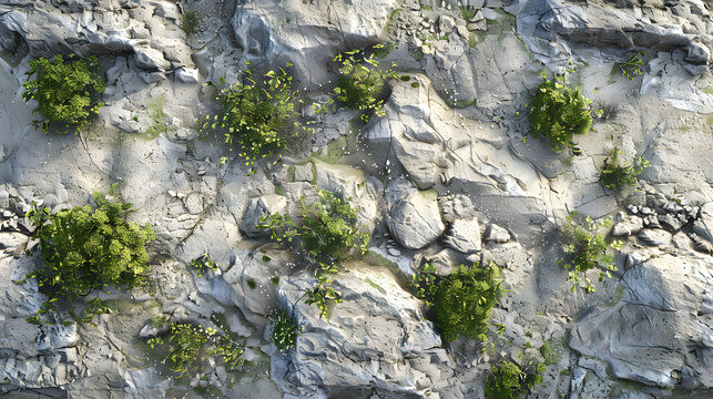 High detailed image of vibrant green plants growing on a textured rock wall symbolizing resilience and life force