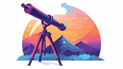Flat icon A telescope pointed at a sunrise represen