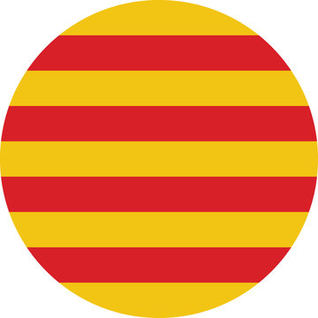 Round Catalonia flag . Catalonian flag button . Circle flag of Catalonia . Vector illustration