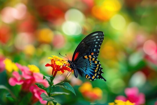 Butterflies flutter in a vibrant garden photography
