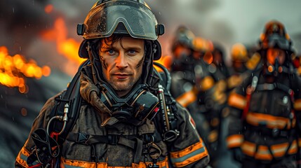 Fototapeta premium Courageous Firefighter Leading Squad