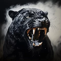Foto op Plexiglas a black panther with sharp teeth © Vera