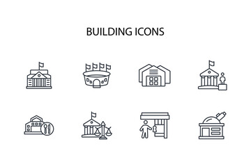 Buildings icon set.vector.Editable stroke.linear style sign for use web design,logo.Symbol illustration.