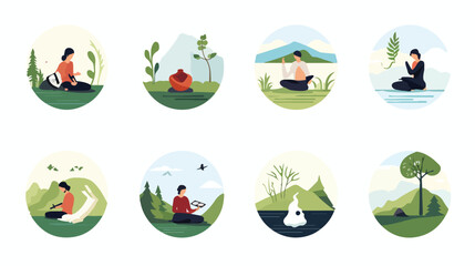 Flat icons Different mindfulness practices like dee - obrazy, fototapety, plakaty