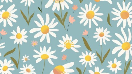 floral pattern of white daisies blue background