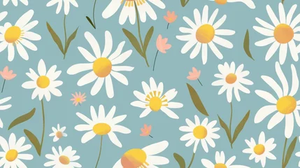Tuinposter floral pattern of white daisies blue background © ERiK