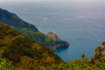 View of Manarola from above,  Cinque Terre, Italy