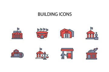 Buildings icon set.vector.Editable stroke.linear style sign for use web design,logo.Symbol illustration.