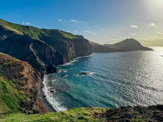 Panoramic view of majestic Atlantic Ocean coastline at Ponta de Sao Lourenco peninsula, Canical,...