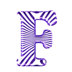 White symbol with purple ultra thin horizontal straps. letter f