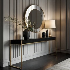 An entryway designed with minimalist principles, featuring a sleek console table, a wall mirror for spatial illusion, and a few carefully chosen decorative accents