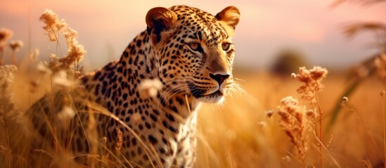 wild leopard in the savanna landscape