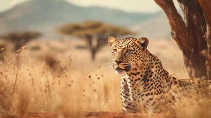wild leopard in the savanna landscape