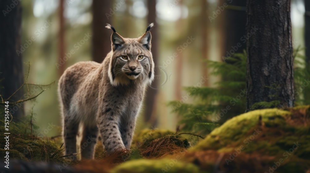 Wall mural wild lynx in forest