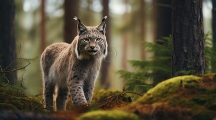 Naklejka na ściany i meble wild lynx in forest