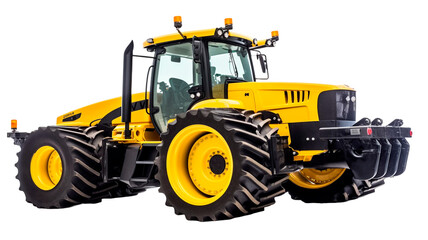 Naklejka premium A Yellow Tractor with large wheels isolated on transparent background. 