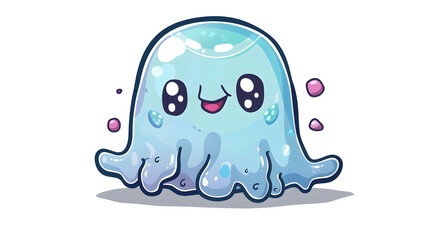 Playful blue blob with big eyes and a glossy texture, appears as a smiling, friendly character
