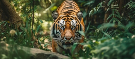 wild tiger in the forest - obrazy, fototapety, plakaty
