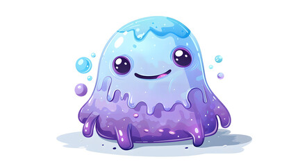 A jolly blue slime creature with a dripping effect and bubbles illustrates a sense of fun and whimsy
