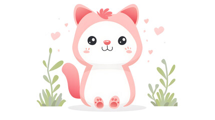 This adorable pink cat cartoon with hearts above its head conveys love, affection, innocence and playfulness Ideal for children themes