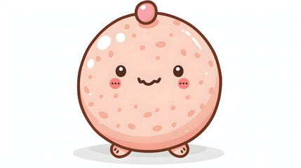Cheerful pink round blob-like character with blush and a cute expression