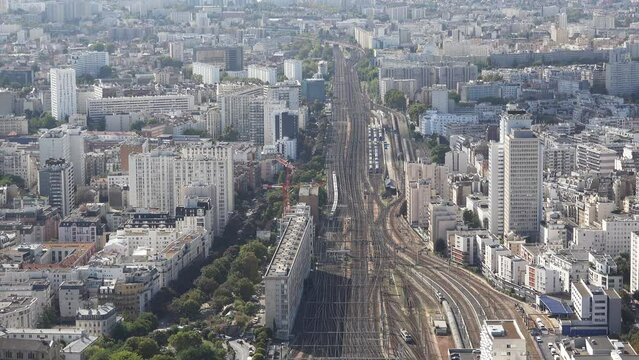 The big railway trains terminal station in Paris, top view