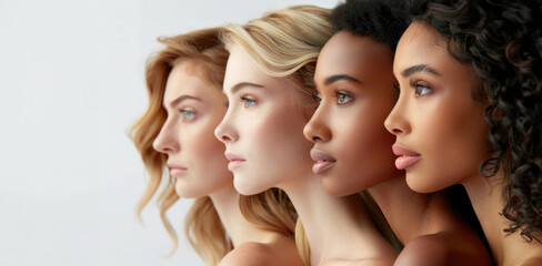 Models Profiles, Perfect Skins, Different Colors, Skincare Products Advertising, Copy Space - obrazy, fototapety, plakaty