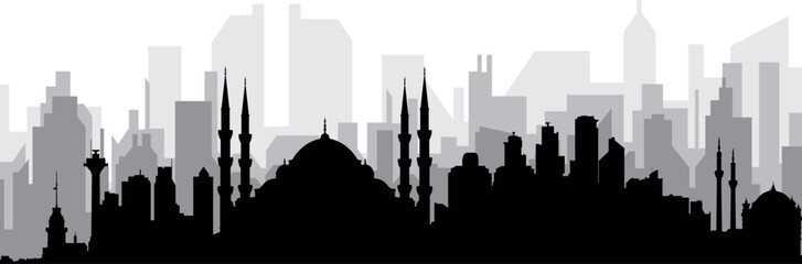 Black cityscape skyline panorama with gray misty city buildings background of ISTANBUL, TURKEY