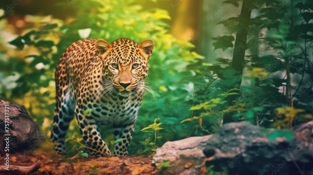 Poster wild leopard in the forest