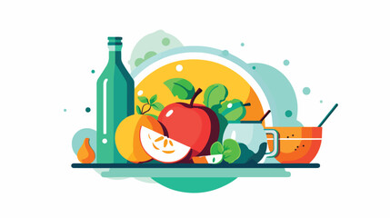 Flat icons Tools for healthy eating like a plate wi - obrazy, fototapety, plakaty