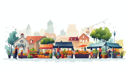 Flat illustration A bustling farmers market with co - obrazy, fototapety, plakaty