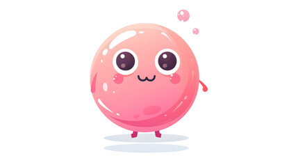 A cute, round pink bubble character with big sparkling eyes and a sweet smile, exuding charm and happiness