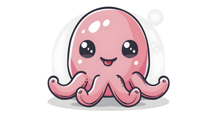 This image showcases a delightful pink octopus cartoon character with a friendly and inviting smile
