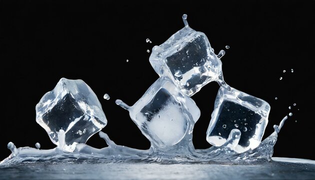Frozen Descent: Isolated Image of Three Falling Ice Cubes