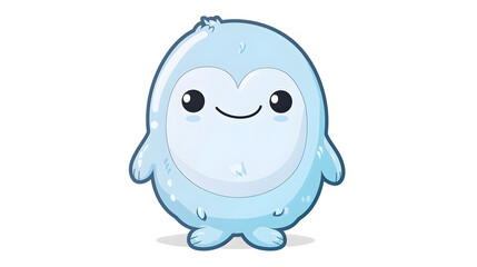 Cute blue droplet-shaped creature with endearing large eyes and a gentle expression, invoking joy
