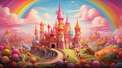Castle in the land of sweets, a bright saturated landscape