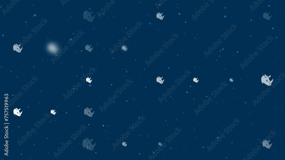 Poster template animation of evenly spaced rhino head logos of different sizes and opacity. animation of tr