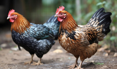 Fototapeta premium Bantam Chickens сreated with Generative Ai