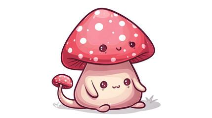 A heartwarming illustration of a cute mushroom character with a big red cap and a joyful smile