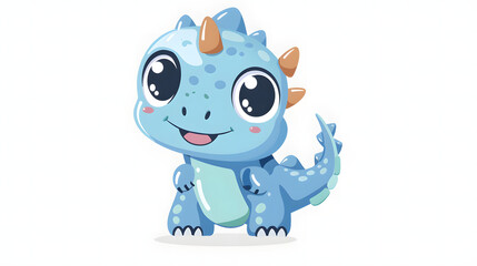 Illustration of smiling blue dinosaur with playful horns and spots, designed in a cheerful and endearing style