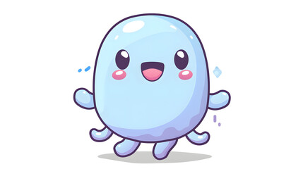 Obraz premium Illustrated with a bubbly personality, this kawaii blue character appears energetic and in high spirits with its arms spread out