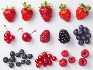 Assorted Fresh Berries on White Background