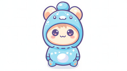 Adorable bear character dressed in a cozy, starry blue hoodie brings warmth and cuteness in a cartoon representation