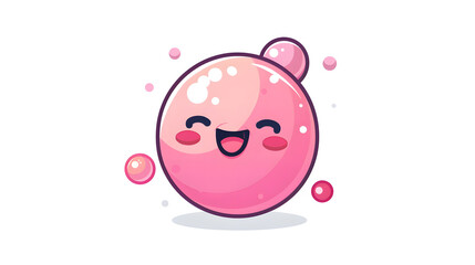 Joyful pink bubble character mid-bounce, winking playfully, embodying happiness and positivity in a simplistic design