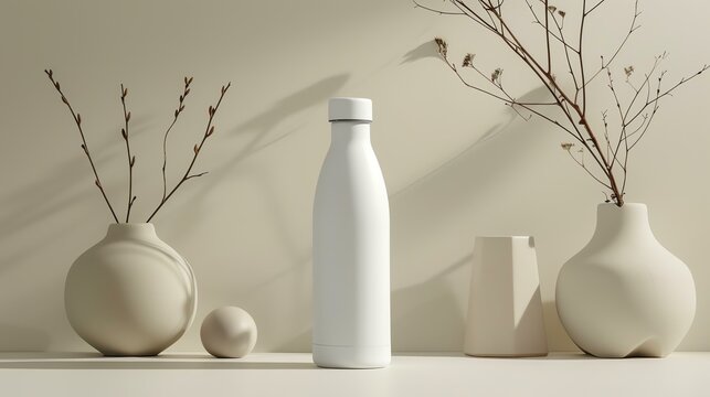 A simple and elegant product photography image of a white water bottle.